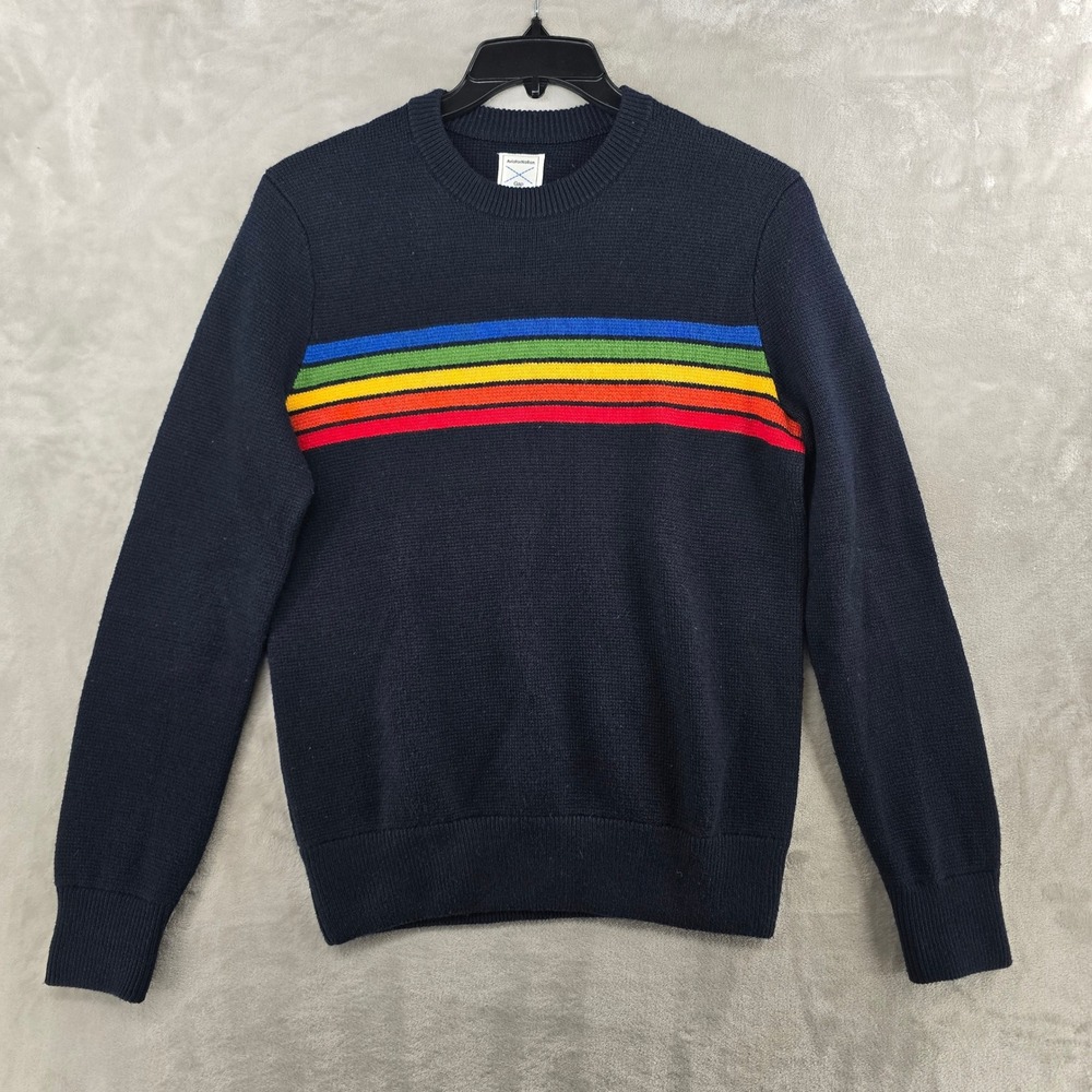 Aviator Nation x Gap Sweater Mens Small Navy Blue Rainbow Stripe Crewneck Knit